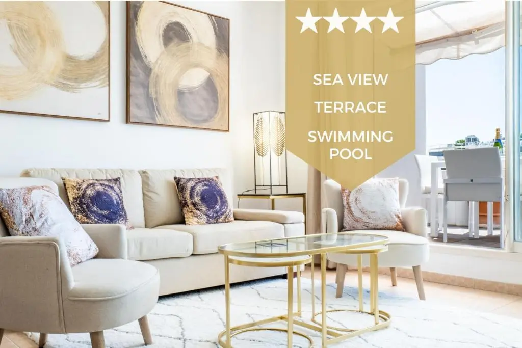 Image of 3-Room Luxury Apartment with Pool and Sea View Steps from the Beach