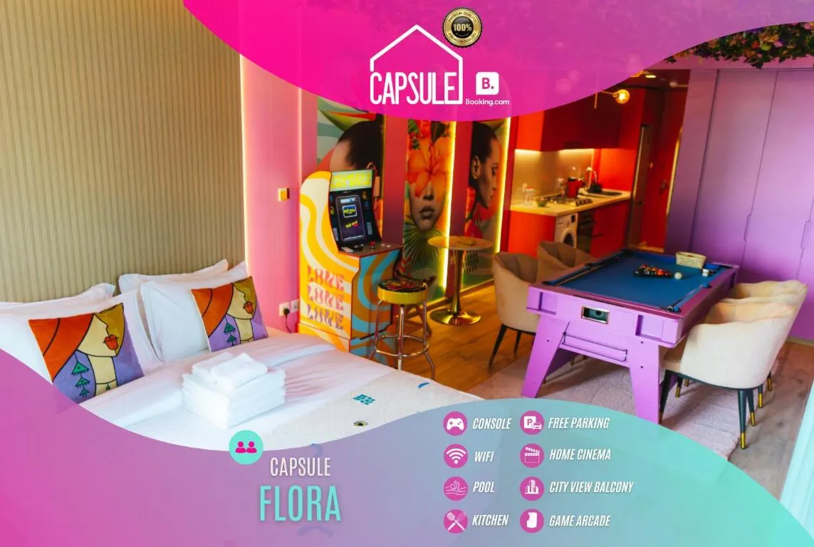 Capsule Flora business bay view Burj Khalifa-pool table-game arcade-Projector-Playstation 5