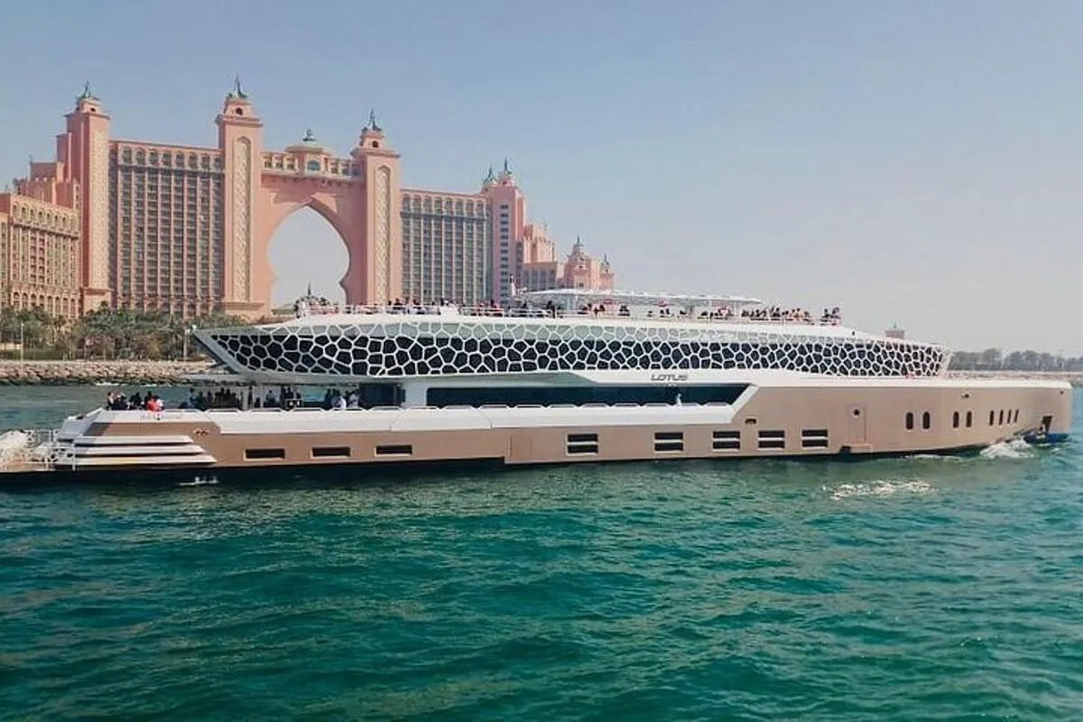 Image 1 of 3-Hour Lotus Mega Yacht Dinner Experience in Dubai Marina