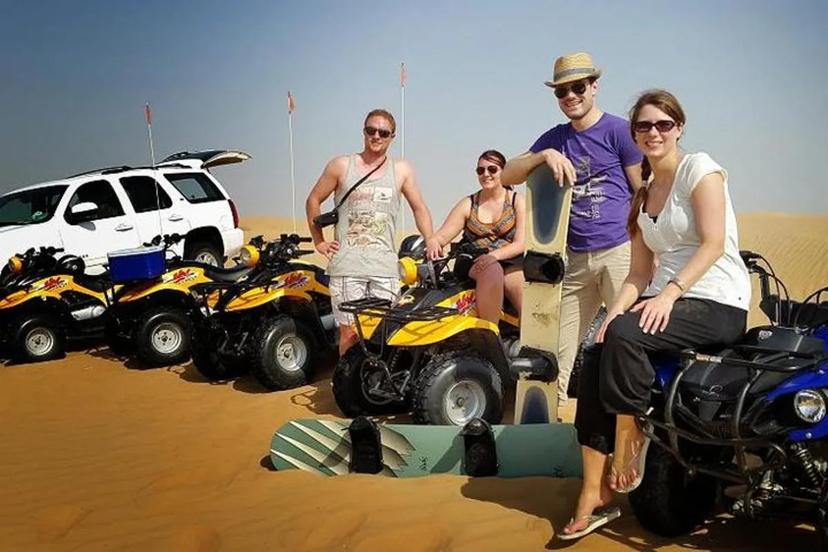 Image 1 of Dubai Desert Morning Tour in 4WD Vehicle: Camel Ride, Quad Bike Tour, Sandboarding, and Camel Farm