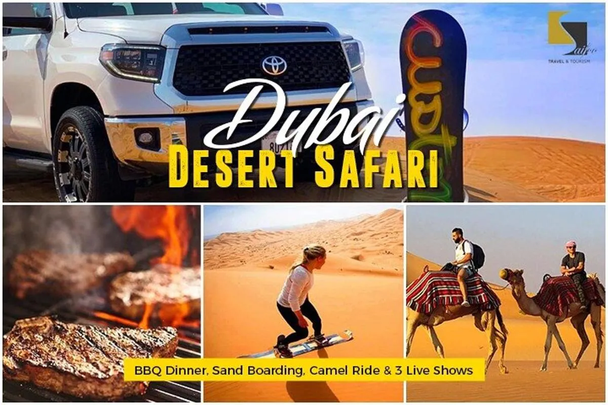 Image 0 of Dubai Desert Safari with BBQ Dinner, Sandboarding, Camels & Shows