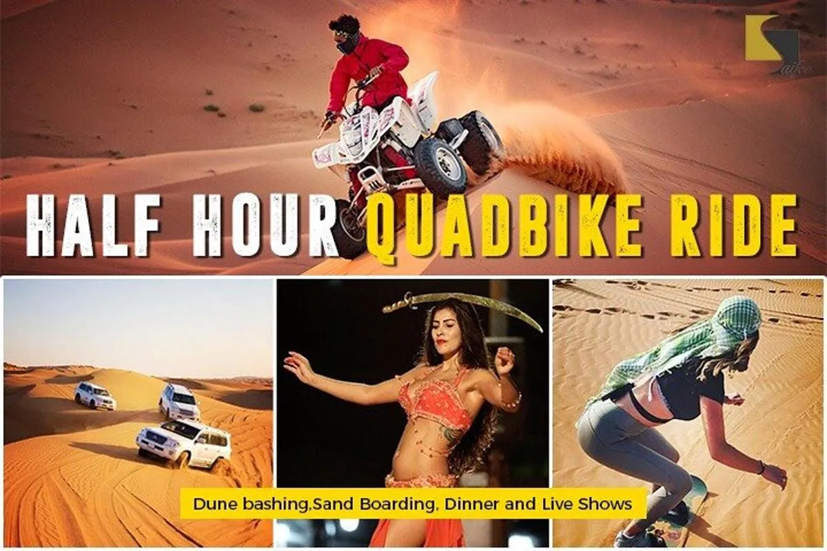 Image 0 of Dubai Quad bike ride 30 Min: Dune bashing, Sand Boarding & Dinner