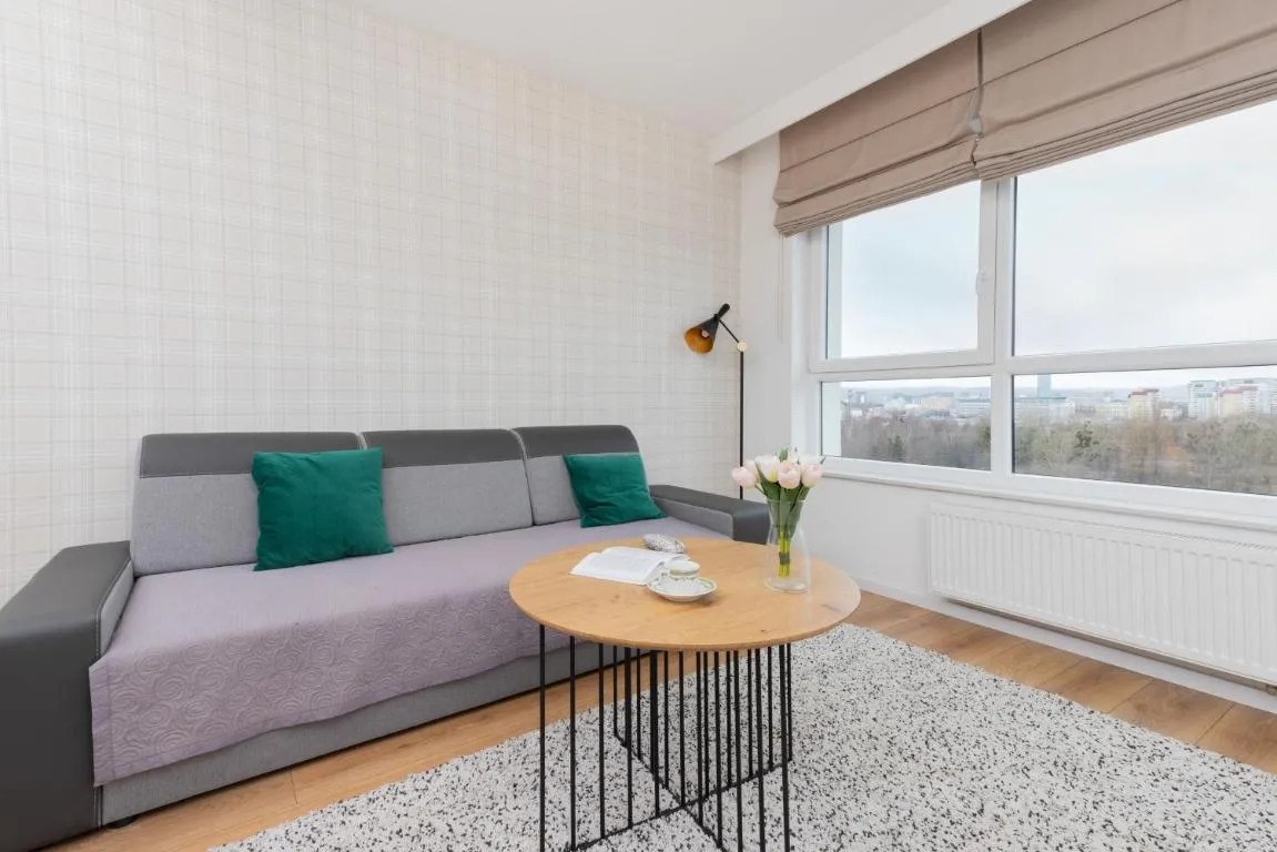 Image of 9th Floor Green and Grey Apartment in Gdańsk Brzeźno with Two Bedrooms and Parking by Renters